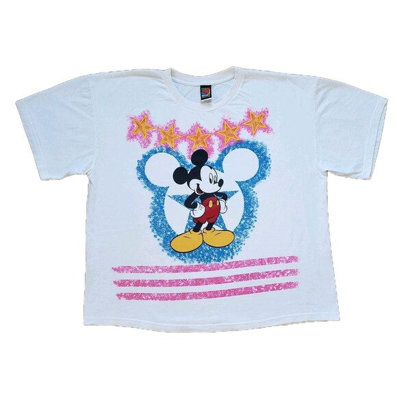 Vintage 90s Mickey Unlimited Size 2XL Boxy Mens Puff Print 5 Star T-Shirt - Picture 1 of 8